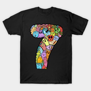 Number 7 seven - Funny and Colorful Cute Monster Creatures T-Shirt